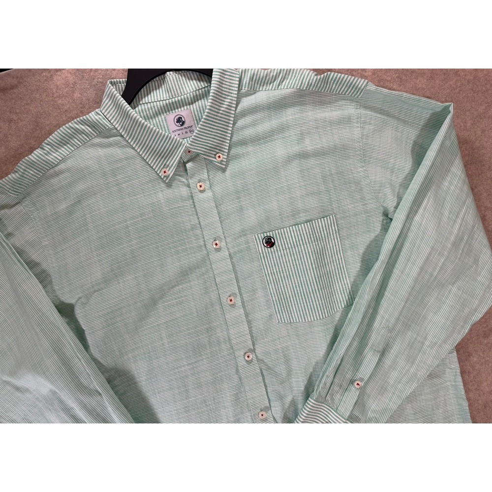 Southern Proper Mens XXL Seersucker Button Down Shirt Green White Striped Cotton